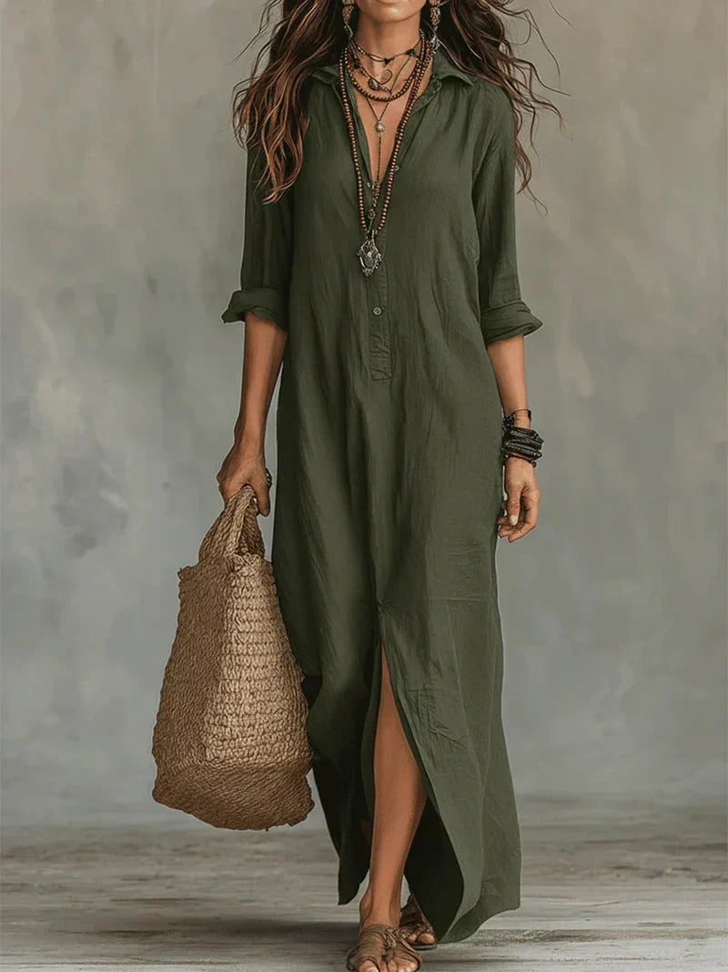 VALEN | Vestido Largo de Lino con Abertura, ideal para el día a día