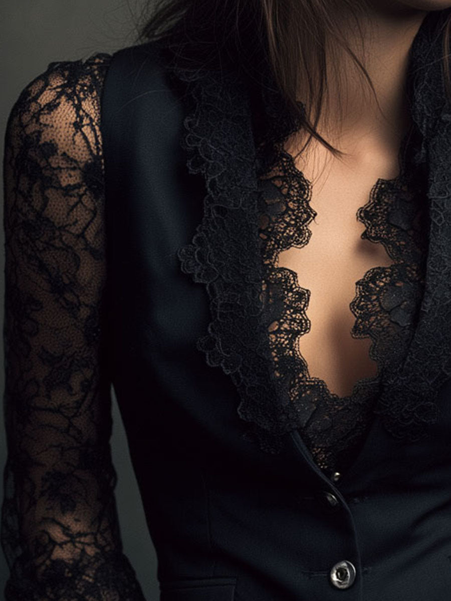Noemi | Top blazer negro con mangas semitransparentes