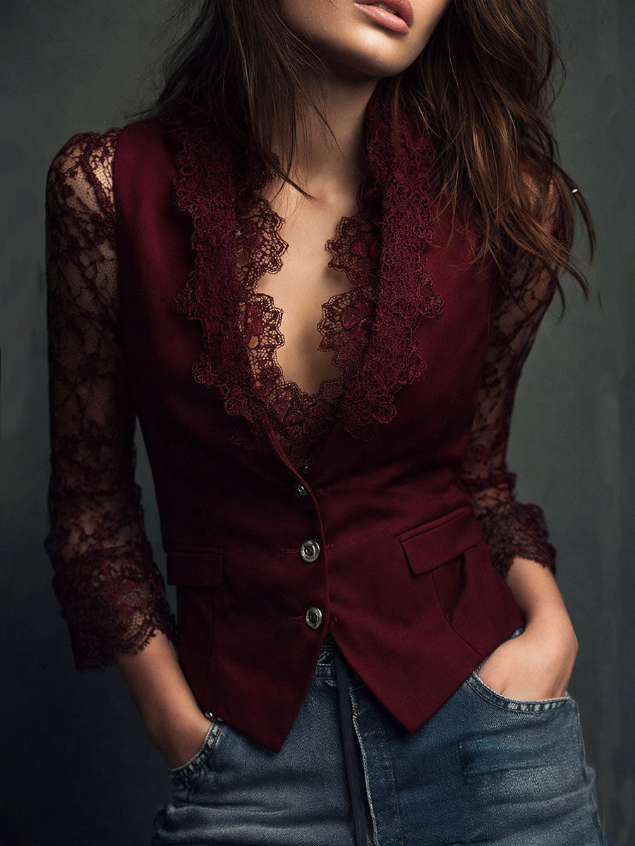 Noemi | Top blazer negro con mangas semitransparentes