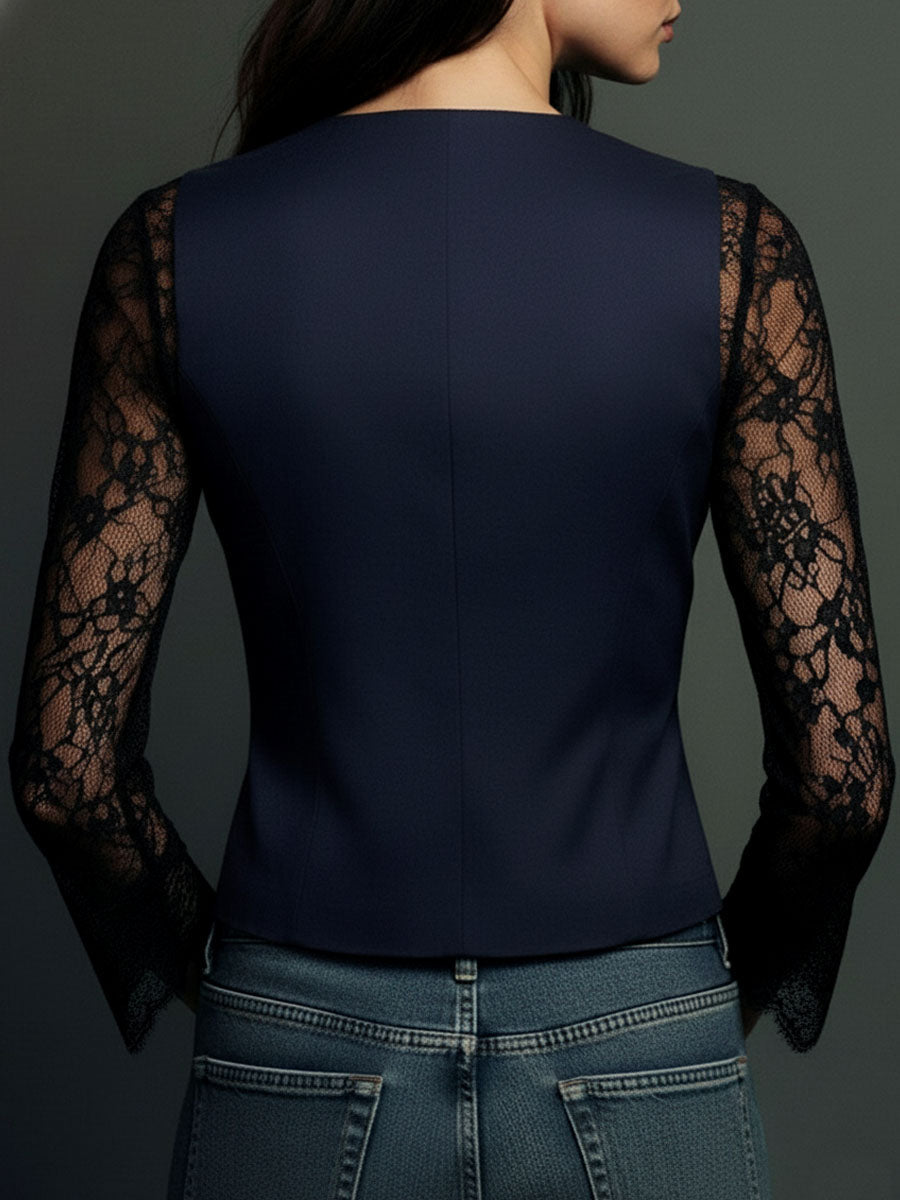 Noemi | Top blazer negro con mangas semitransparentes