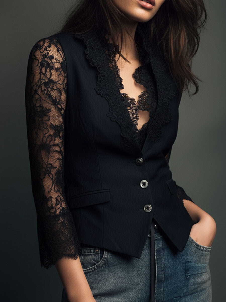 Noemi | Top blazer negro con mangas semitransparentes