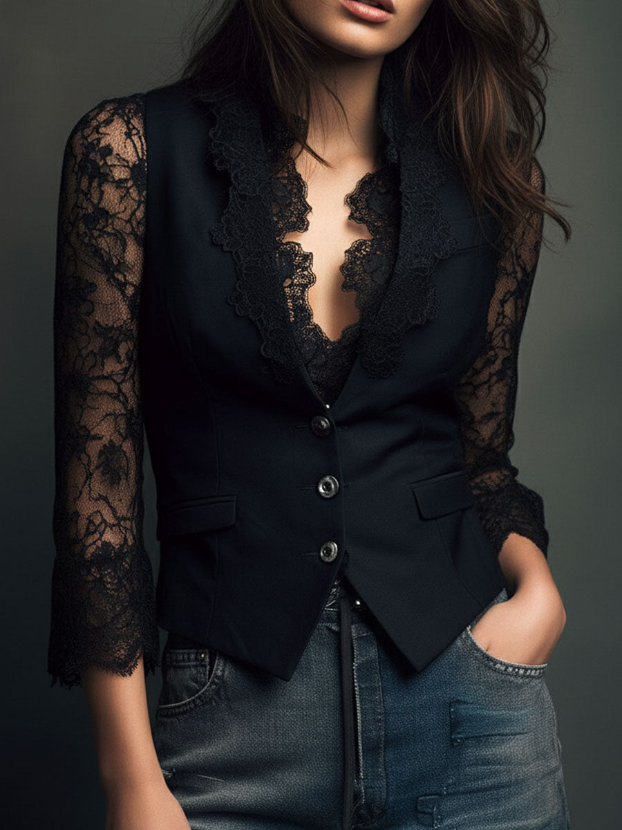 Noemi | Top blazer negro con mangas semitransparentes