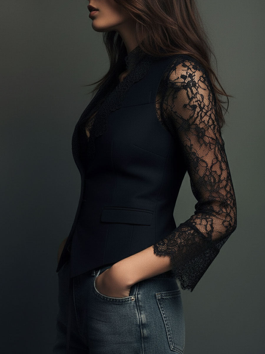 Noemi | Top blazer negro con mangas semitransparentes