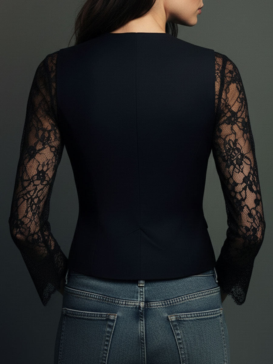 Noemi | Top blazer negro con mangas semitransparentes