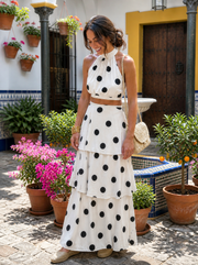 Conjunto top y falda larga de lunares