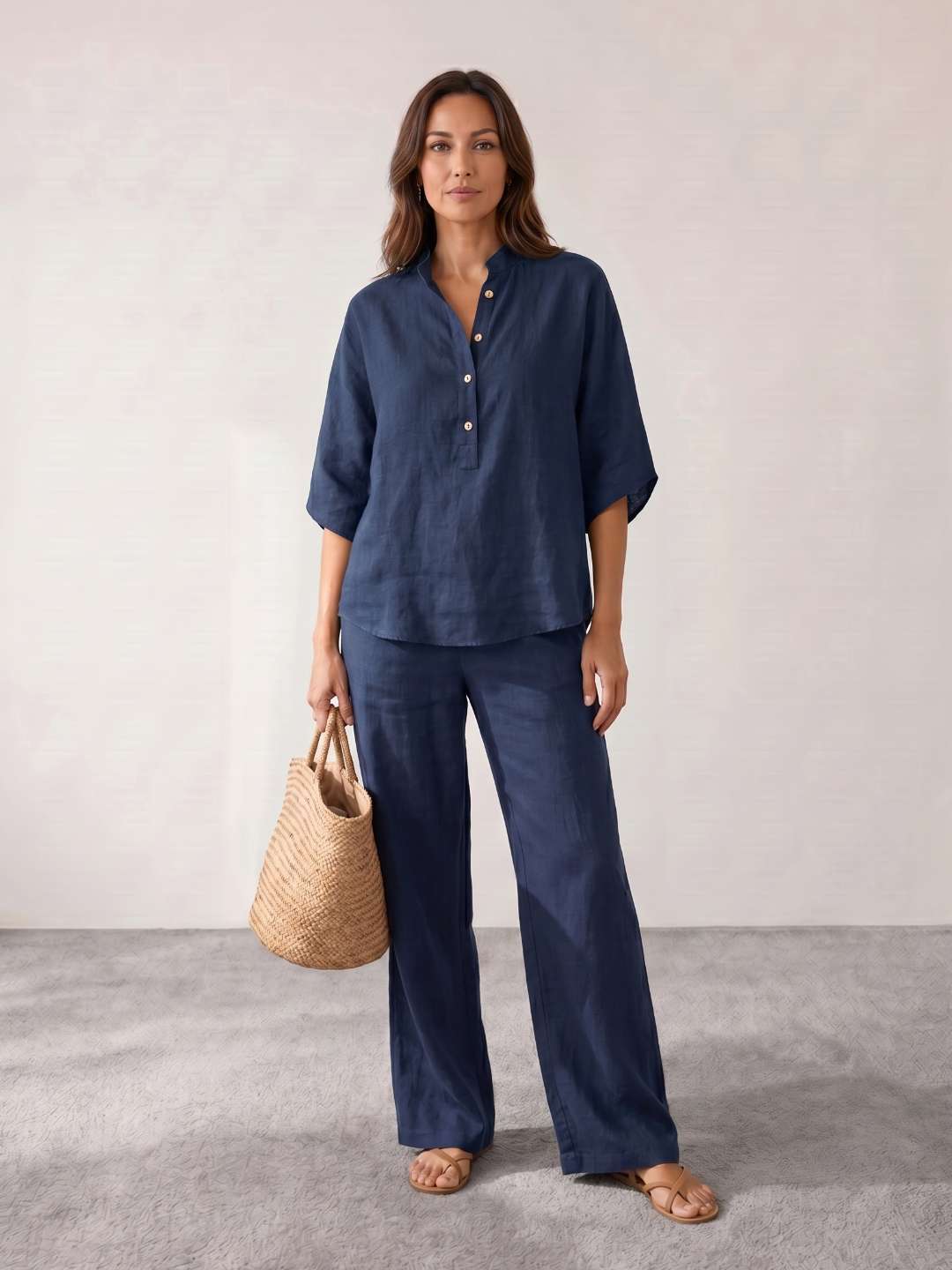 GLORIA | Conjunto de lino con mangas murciélago y pantalón ancho