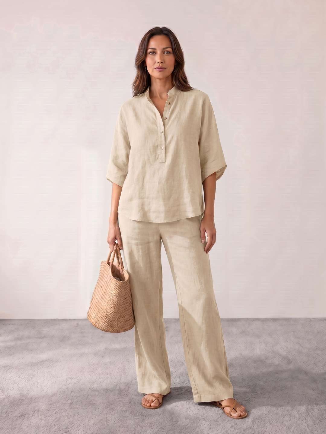 GLORIA | Conjunto de lino con mangas murciélago y pantalón ancho