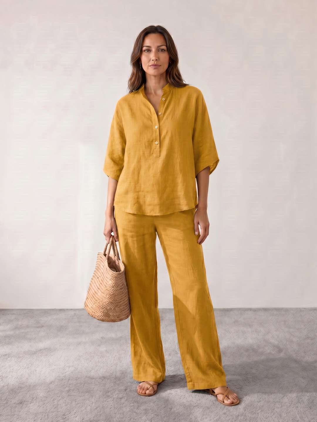 GLORIA | Conjunto de lino con mangas murciélago y pantalón ancho