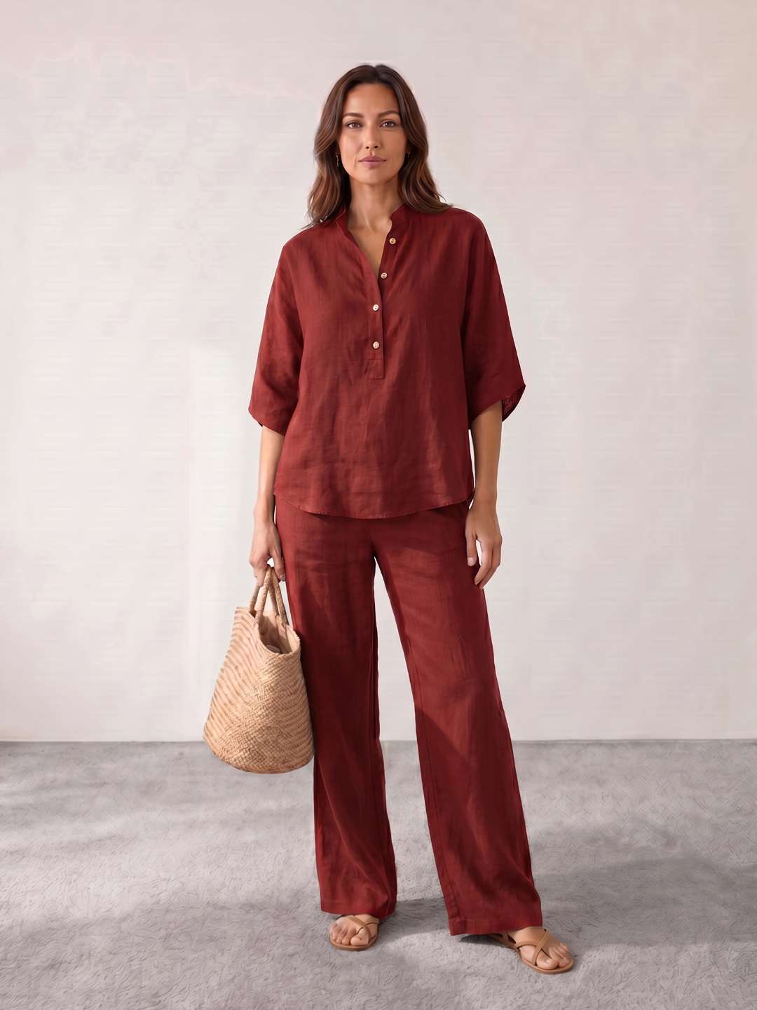 GLORIA | Conjunto de lino con mangas murciélago y pantalón ancho