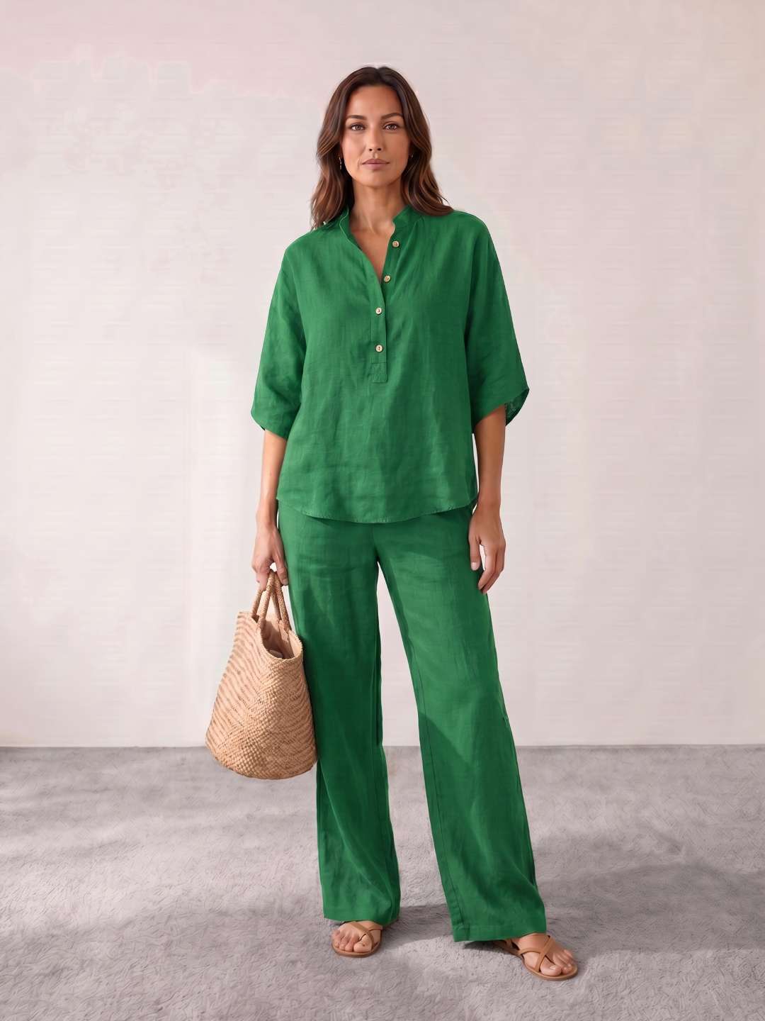 GLORIA | Conjunto de lino con mangas murciélago y pantalón ancho