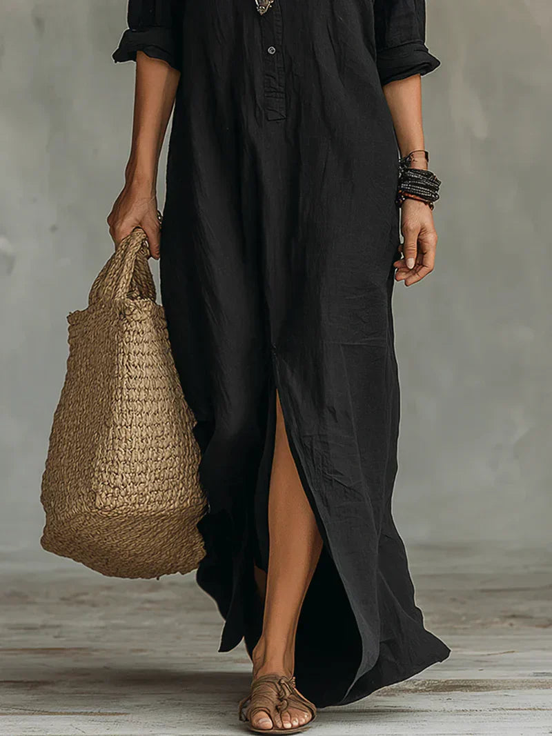VALEN | Vestido Largo de Lino con Abertura, ideal para el día a día