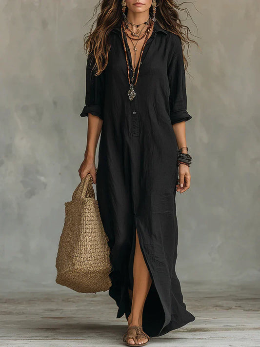 VALEN | Vestido Largo de Lino con Abertura, ideal para el día a día