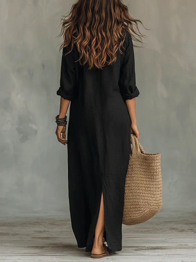 VALEN | Vestido Largo de Lino con Abertura, ideal para el día a día