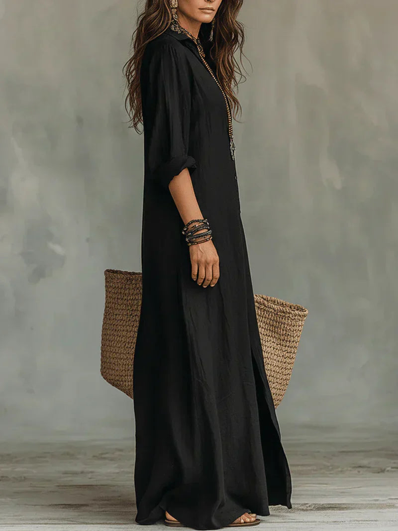 VALEN | Vestido Largo de Lino con Abertura, ideal para el día a día
