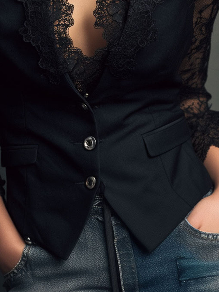 Noemi | Top blazer negro con mangas semitransparentes