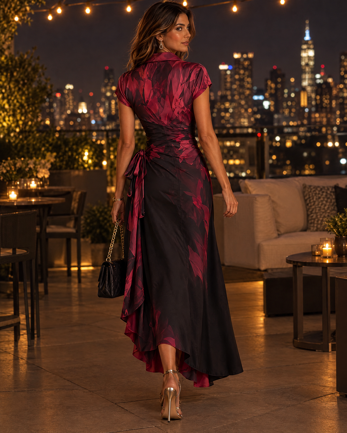 Andréa vestido largo cruzado color rosa - vista trasera