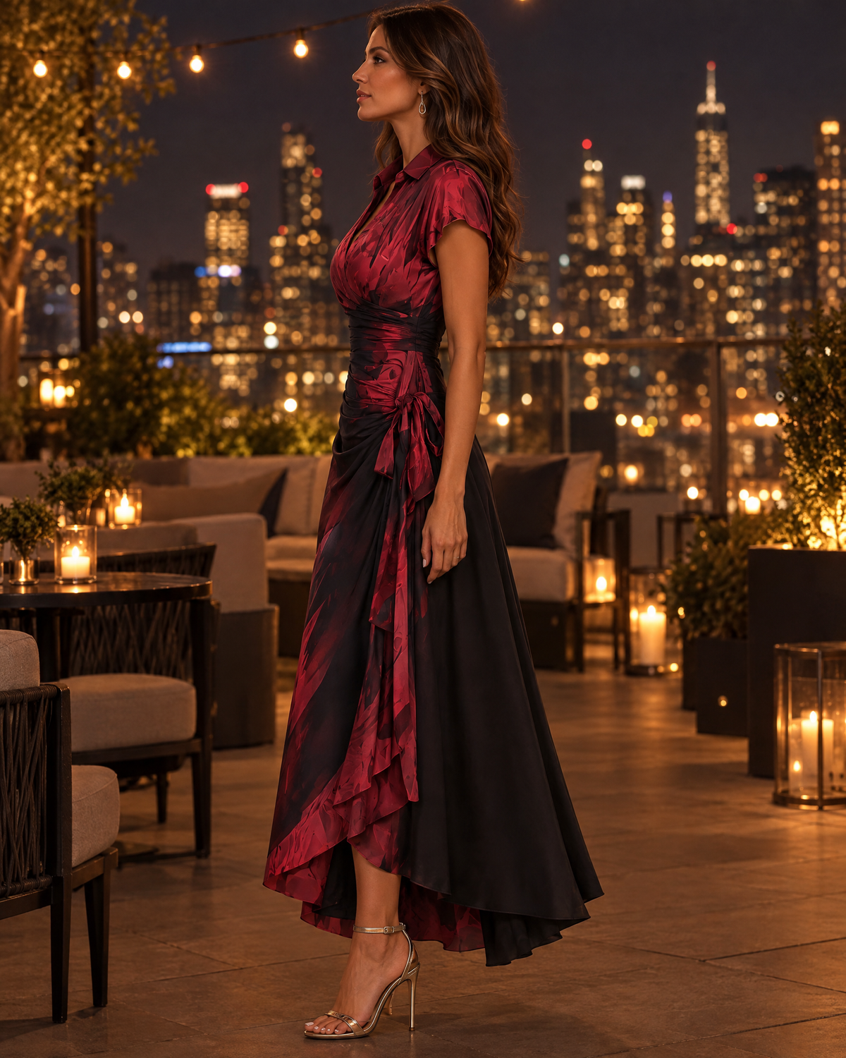 Andréa vestido largo cruzado color rosa - vista lateral
