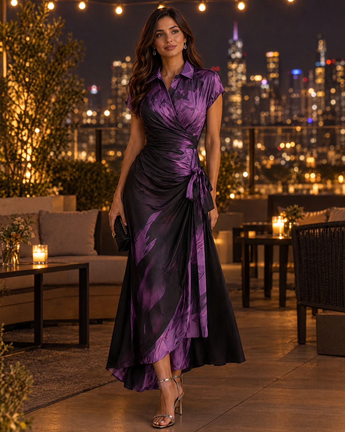 Andréa vestido largo cruzado color morado - vista frontal